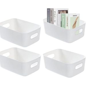 Weiße Aufbewahrungsbox, 4er-Set Aufbewahrungsboxen, Kunststoff-Aufbewahrungsbox, Kunststoffkorb, multifunktionale Ordnungsbox, geeignet für Küche,