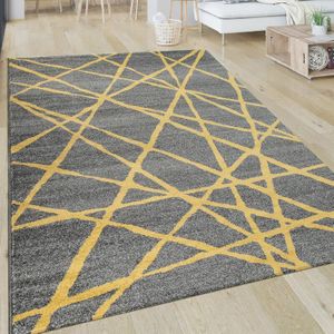 Paco Home - Teppich Wohnzimmer Muster Gestreift Modern Kurzflor Abstrakt Linien In Gelb Grau 60x100 cm