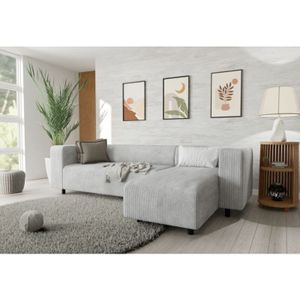 Jesper - Modernes Ecksofa mit Ottomane aus Hellgrau Cord-Stoff mit bequemem Sitz