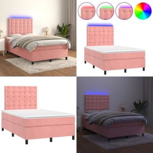 Vidaxl - Boxspringbett mit Matratze & led Rosa 120x200 cm Samt - Boxspringbett - Samtbett - Kinderzimmerbetten - Doppelbett - Rosa Bett - Home &