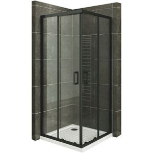 Iflair - Duschkabine mit Schiebetüren Eckdusche mit Rollensystem aus esg Glas 190cm Hoch mit schwarze Profile DK79 80x85