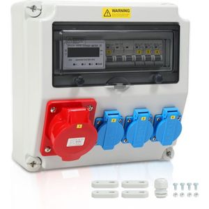 Tolletour - Wandverteiler mit Stromzähler 3-Phasen und MCB,5 Polig Baustromverteiler mit 3xSchuko-Steckdose und CEE-Steckdose 32A Stromverteiler für