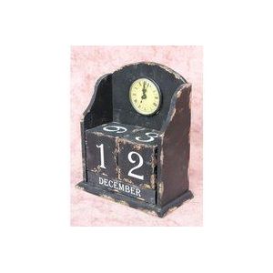 Uhr mit Kalender 14B142 Schwarz Shabby Kaminuhr Standuhr 25 cm Vintage Quarzuhr