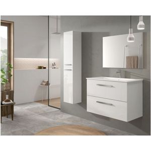 Abitare - Hänge-Badezimmerschrank 80 cm glänzend weiß mit Spiegel - Siracusa - Glänzendes Weiß Mit Doppelsäulen und Led