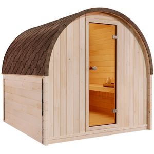 Finntherm - Fasssauna ScandiPod Comfort Fasssauna 2 Sitzbänke aus Holz, Sauna mit 42 mm Wandstärke, Außensauna mit Montagematerial Naturbelassen