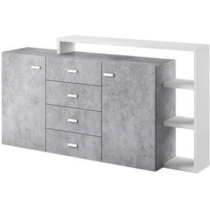 Meublorama - Buffet mit integriertem Regal, Kollektion bergame, 180 cm. Farbe Grau und Weiß. Designstil.