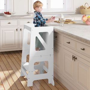 Lernturm Für Kinder Baby, 3 in 1 Kinderhocker Kindertisch Tritthocker Tafel, Montessori Lernturm mit Rausfallschutz, Küchenhelfer, faltbar, ab 1