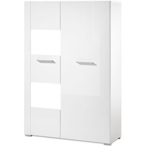 Lomadox - Highboard-Vitrine CLAVI-61 in Hochglanz weiß, LED-Spots, b/h/t ca.: 80/123/35 cm