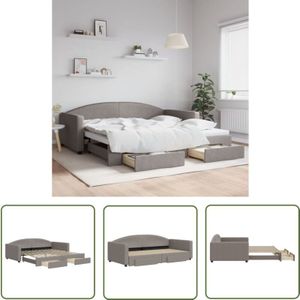 The Living Store - Tagesbett Ausziehbar mit Schubladen Taupe 100x200 cm Stoff - Sofa Bett - Schlafcouch - Gästebett - Tagesbett - Wohnzimmer Möbel