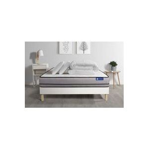 Actisom - Komplettpaket Bett - Matratze 200x200 cm + Boxspringbett mit Lattenrost (im Set) + 2 Kopfkissen + Bettdecke - Actilatex Night