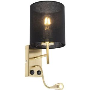 Art Deco Wandlampe Gold mit schwarzem Baumwollschirm - Stacca