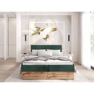 Demia Bett 160x200 Bett mit gepolsterte Kopfstütze und Bettkasten TIL39 Grün - Furnix