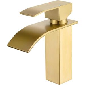 Waschtischarmatur Gebürsteter Gold, Wasserhahn Bad Waschbecken Armatur Wasserfall Badarmatur, Edestahl Wassserfallarmatur Mischbatterie für