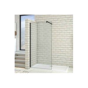 Duschparadies-de - 40x200cm Schwarzrahmen Walk in Duschkabine Duschwand +f Form 140cm Stabilisator 8mm nano ESG-Glas Duschabtrennung Duschtrennwand