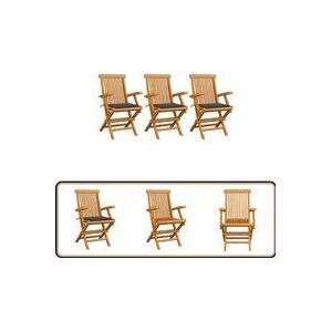 Gartenstühle mit Anthrazit Kissen 3 Stk. Massivholz Teak - Gartenstühle - Teakholzmöbel - Outdoormöbel - Balkonmöbel - Terrassenmöbel