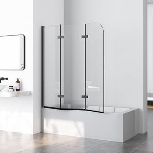 Boromal - Duschwand für Badewanne 140x140 cm Duschtrennwand Schwarz 3-teilig faltbar Duschabtrennung Badewannenaufsatz mit 5mm esg Sicherheitsglas