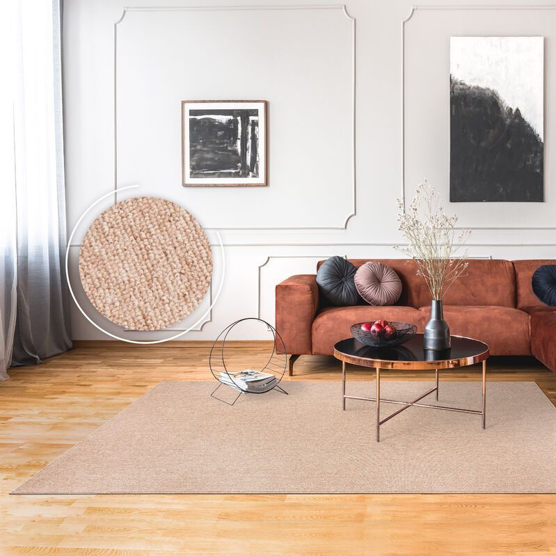 Teppich Wohnzimmer Schlafzimmer Kurzflor Waschbar Melierte Optik Einfarbig Weich Beige, 280x380 cm - Paco Home