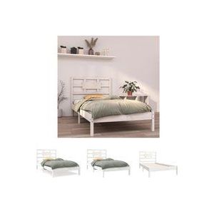 The Living Store Massivholzbett Weiß 90x200 cm - Massivholzbette - Kiefernholzbette - Weißes Bett - Doppelbett - Bettgestell