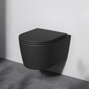 Spülrandloses wc Toilette für Gäste-WC Hänge-WC FlashClean aus Keramik Wand-WC CFA1700MBSC Func Wand-WC Schwarz mit Softclosing-Sitzabdeckung - Am.pm