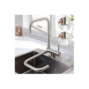Hochdruck Wasserhahn Küche Klappbar 180°, Vorfenster Küchenarmatur Klappbar mit 2 Strahlarten, Mischbatterie Küche 360° Drehbare, Armatur Küche
