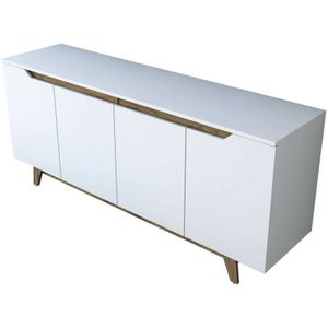 Dmora - Kommode Dpaves, Wohnzimmerbuffet, Wohnzimmer-Sideboard, Moderne Küchen-Speisekammer, 180x45h79 cm, Weiß und Walnuss