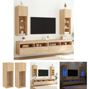The Living Store TV-Schränke mit LED-Leuchten 2 Stk. Sonoma-Eiche 30,5x30x90 cm - TV-Möbel