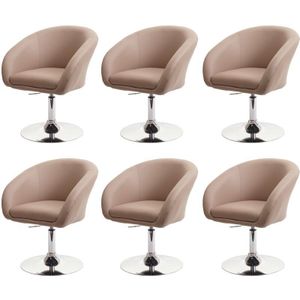 HHG - 6er-Set Esszimmerstuhl 247, Küchenstuhl Drehstuhl Loungesessel, drehbar höhenverstellbar Kunstleder taupe