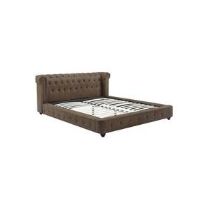 Chesterfield-Bett - 160 x 200 cm - Stoff - Vintage-Leder-Optik - Braun - TONGERLA