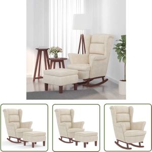 The Living Store - Schaukelsessel und Hocker mit Holzbeinen Creme Samt - Samtsofa - Schaukelstuhl - Lounge Chair - Relaxsessel - Creme Sofa