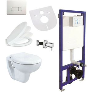 Belvit - Wand Hänge wc Weiß Vorwandelement Betätigungsplatte Softclose Deckel Set