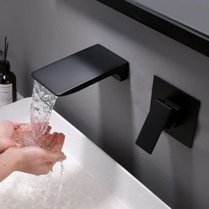 Ymyny - Duschmischer Badezimmer Wasserhahn Wandmontage Badezimmer Schwarz Wandmontage Mischbatterie Waschbecken Wasserhahn Wasserfall Wandmontage