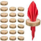 Relaxdays - Serviettenringe 20er Set, Holz mit Rinde, HxD: 2 x 7 cm, Serviettenhalter, Papier- und Stoffservietten, natur
