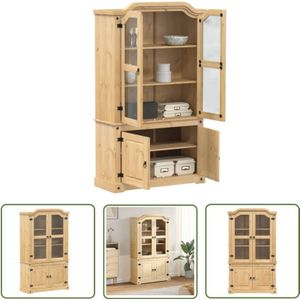 Vitrine Corona 103,5x42x180 cm Massivholz Kiefer - Holzvitrine - Sideboard - Regal - Wohnzimmermöbel - Massivholzmöbel - The Living Store