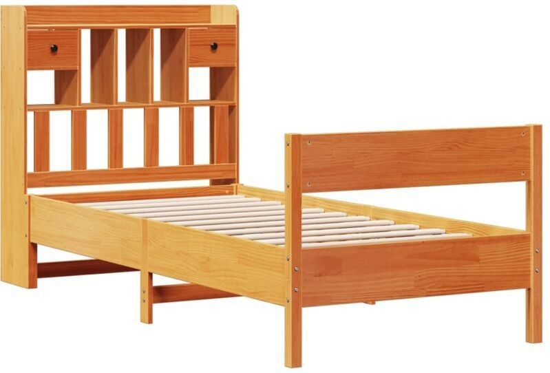 Massivholzbett mit Regal ohne Matratze Wachsbraun 90x190 cm Vidaxl