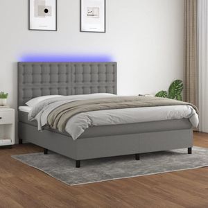 Boxspringbett mit Matratze & led Dunkelgrau 180x200 cm Stoff
