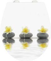 Premium WC-Sitz Hochglanz Acryl Stones with Flower, aus antibakteriellem Duroplast, Absenkautomatik, Fix-Clip Hygiene Befestigung, Mehrfarbig,