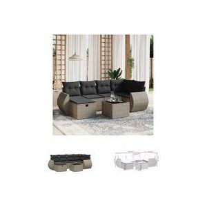7-tlg. Garten-Sofagarnitur mit Kissen Grau Poly Rattan - Gartenmöbel Set - PE-Rattan Gartenmöbel - Outdoor Lounge Set - Esstisch Set - Balkonmöbel