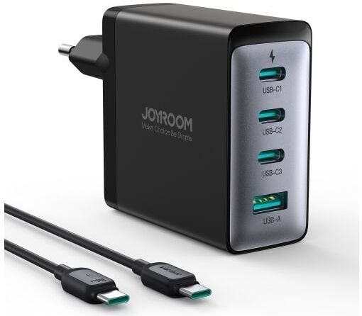 GaN-Wandladegerät mit USB-C-Kabel 3x USB-C USB-A 100W schwarz