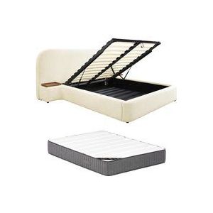 Vente-unique - Bett mit Bettkasten mit Nachttischen + Matratze - 140 x 200 cm - Bouclé-Stoff - Weiß - esteria von Maison Céphy