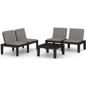 3-tlg. Garten-Lounge-Set mit Kissen Kunststoff Grau Vidaxl
