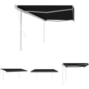 The Living Store Markise Automatisch Einziehbar mit Pfosten 5x3 m Anthrazit - Markisen