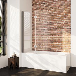 Duschabtrennung für Badewanne 110x140cm 2-Teilig Faltwand, Duschwand Faltbar 180° Chrom Alu Duschtrennwand, Badewannenaufsatz aus 5mm esg nano