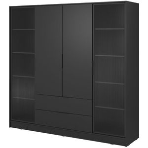 Lomadox - Kleiderschrank 206 cm in schwarz KNOCK-160 mit 2 Glastüren
