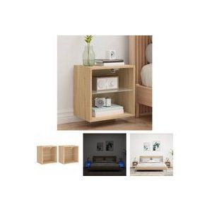 Wand-Nachttische mit LED-Leuchten 2 Stk. Sonoma-Eiche - Nachttisch - TV-Sideboard - Schlafzimmermöbel - Beleuchtung - LED-Licht - The Living Store