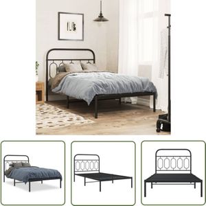 Bettgestell mit Kopfteil Metall Schwarz 100x190 cm - Metallbettfundament - Doppelbett - Boxspringrahmen - Schlafzimmermöbel - Schwarzes Bettgestell