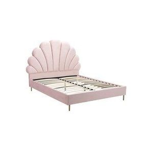 Vente-unique - Bett mit Kopfteil in Muschelform - 140 x 190 cm - Samt - Rosa - livaya