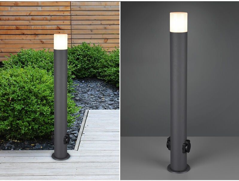 Meinewunschleuchte - led Wegeleuchte Pollerleuchte mit 2 Steckdosen in Anthrazit Höhe 80cm IP44