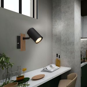 Wandlampe Wandstrahler Spotlampe verstellbar Holzoptik Bettleuchte schwarz