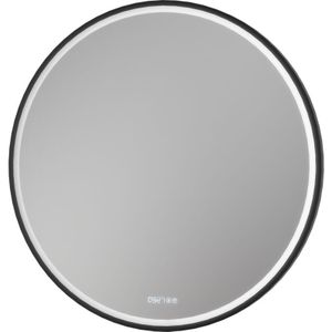 Led Lichtspiegel Bernstein 8232-2.0 rund Sandstrahlung Spiegelheizung Warm-/Kaltlicht Digitaluhr Rahmen Schwarz Ø100cm