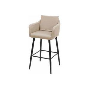 HHG - Barhocker 748, Barstuhl Tresenhocker, Fußablage Metall Kunstleder taupe-beige